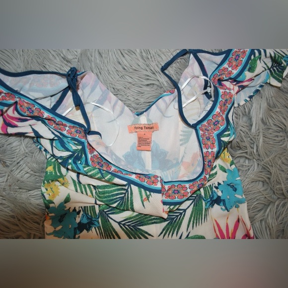 FLYING TOMATO BoHo Multi Ruffle Strappy Tropical Jumpsuit size S - Picture 6 of 6